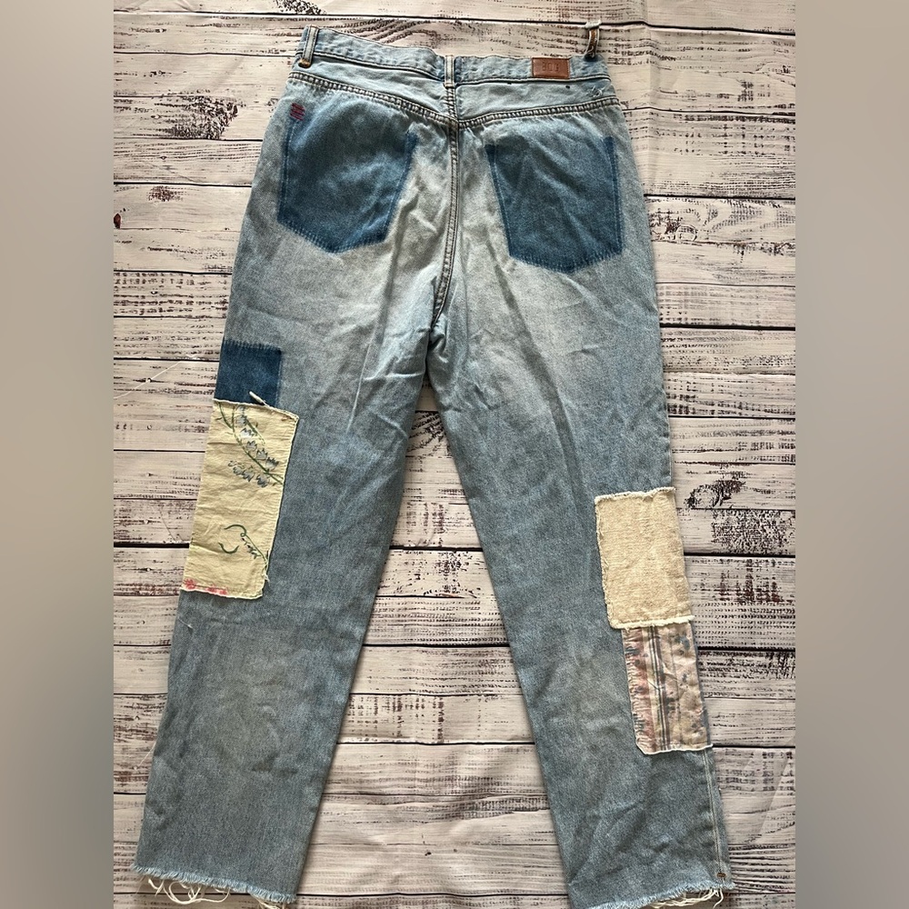 BDG Light Blue Patchwork Paint-Splatter Mom Jeans - image 2